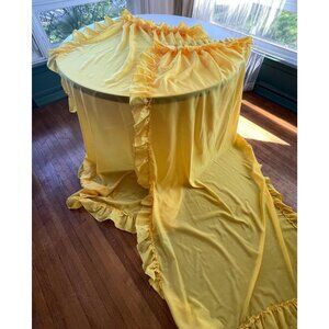 Vintage 1970s pleated curtains, yellow sheer ruffled pair long narrow panels